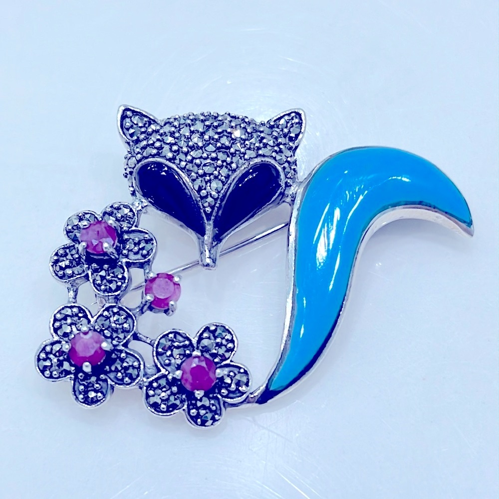 Ruby Turquoise Onyx 14kgp Brooch - image 6